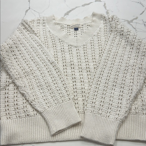 Openwork V-Neck Pullover Sweater - Cream XL - Picture 2 of 5